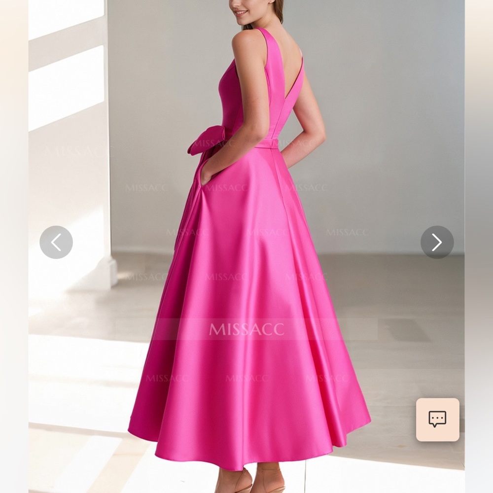 A-Line V-Neck Satin Mother Of The Bride Dresses With Bow(s)/Pockets #SMBD10456